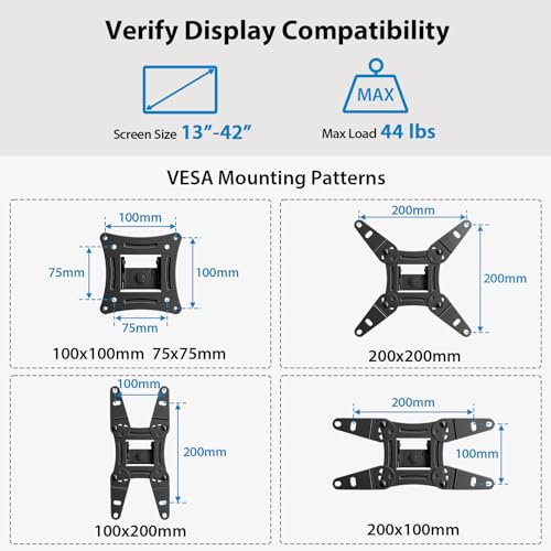 Full Motion TV Monitor Wall Mount Bracket Articulating Arms Swivel Tilt Extension Rotation for Most 13-42 Inch LED LCD Flat Curved Screen TVs & Monitors, Max VESA 200x200mm up to 44lbs by Pipishell - VINE GLOBAL