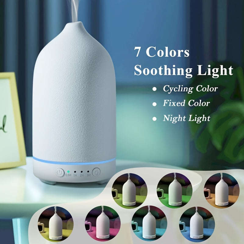 Ceramic Aromatherapy Diffuser with 7-Color Lights, Auto Off, Classic Design—Available in White, Black, and Woodgrain. - VINE GLOBAL
