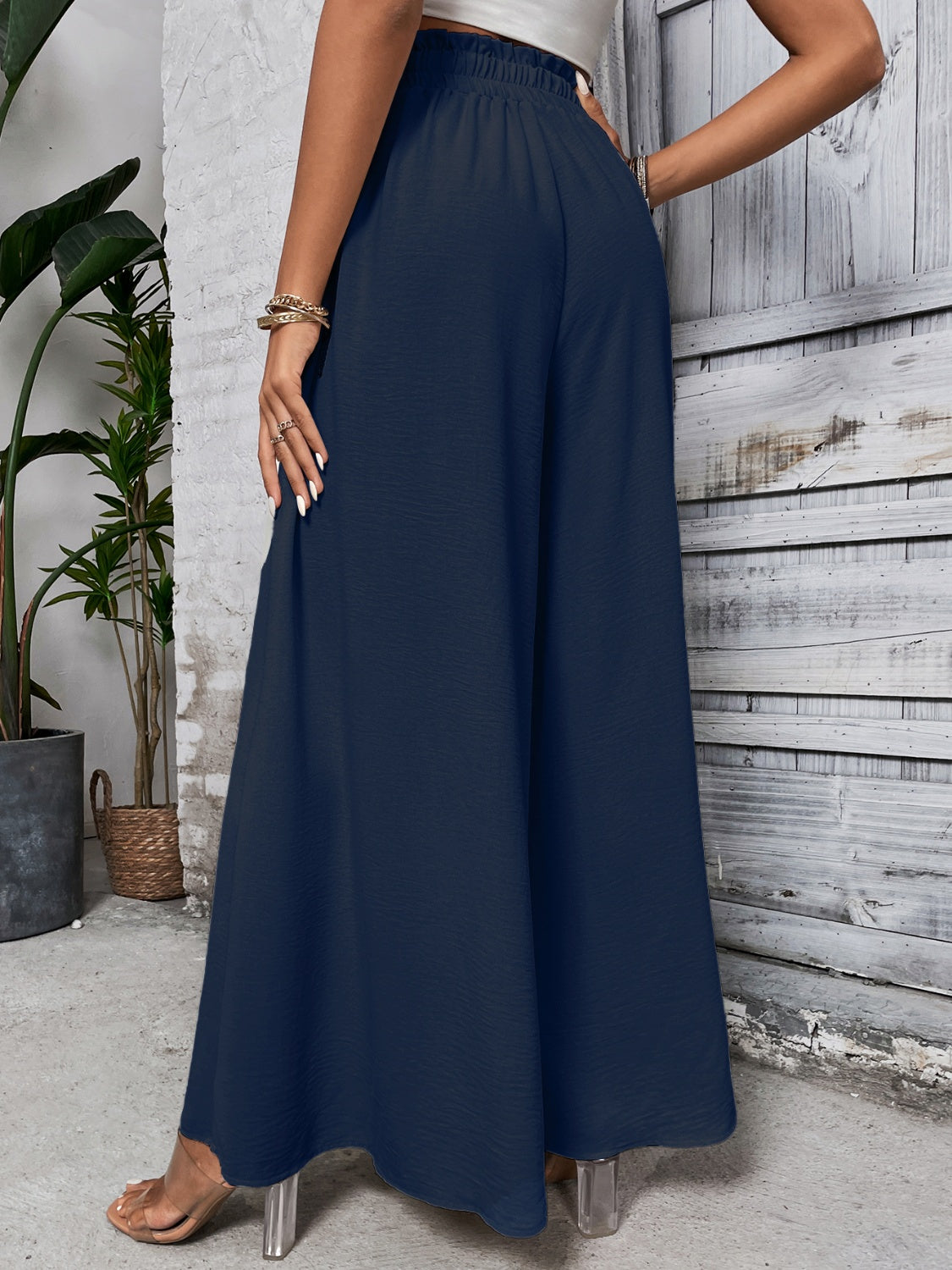 Honey Tied High Waist Wide Leg Pants - VINE GLOBAL