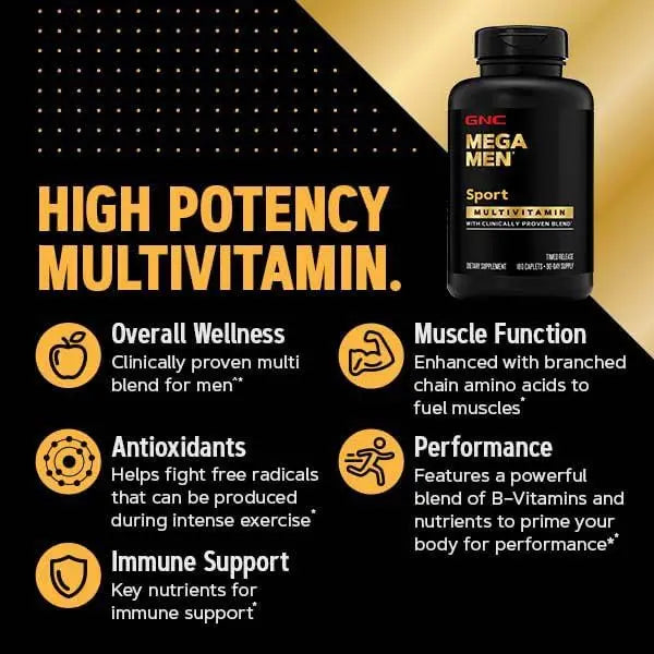 GNC Mega Men Sport Multivitamin | Performance, Muscle Function, and General Health | 180 Count VINE GLOBAL