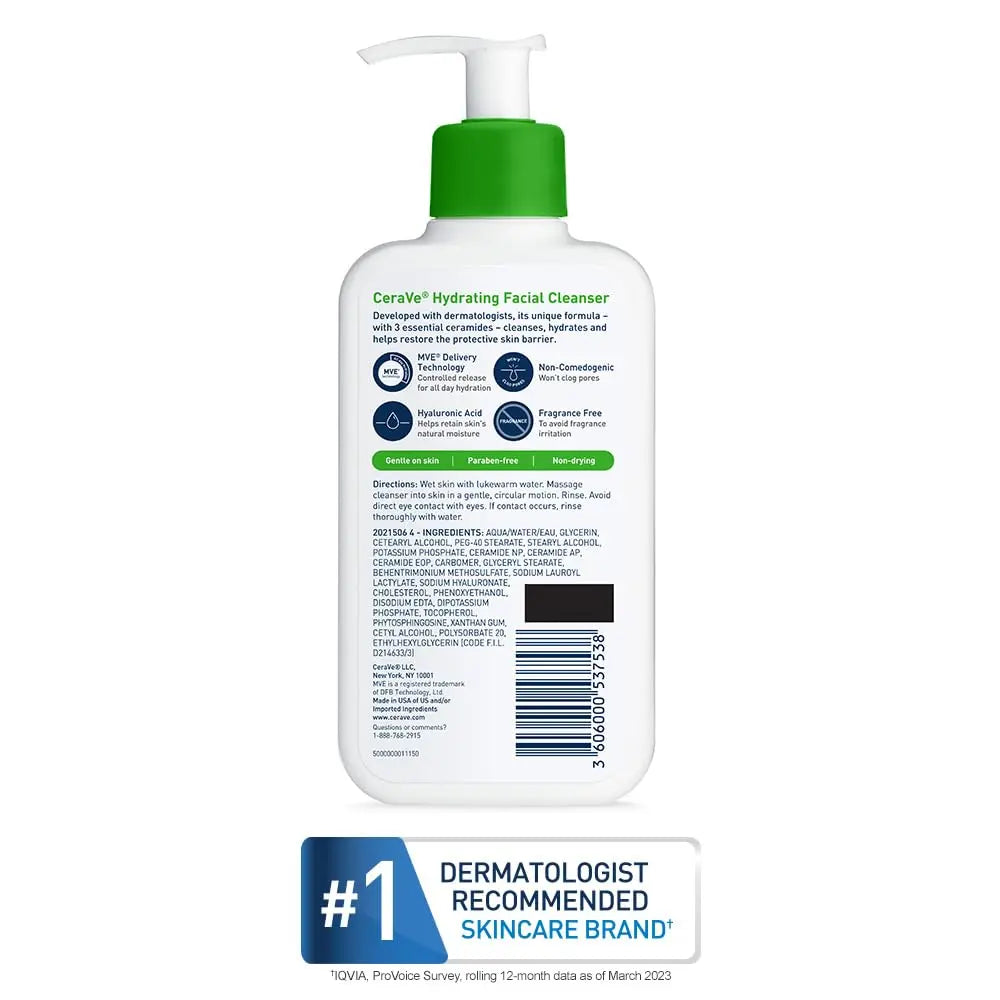 CeraVe Hydrating Cream-to-Foam Facial Cleanser with Hyaluronic Acid for Normal to Dry Skin, 3 fl oz Doba