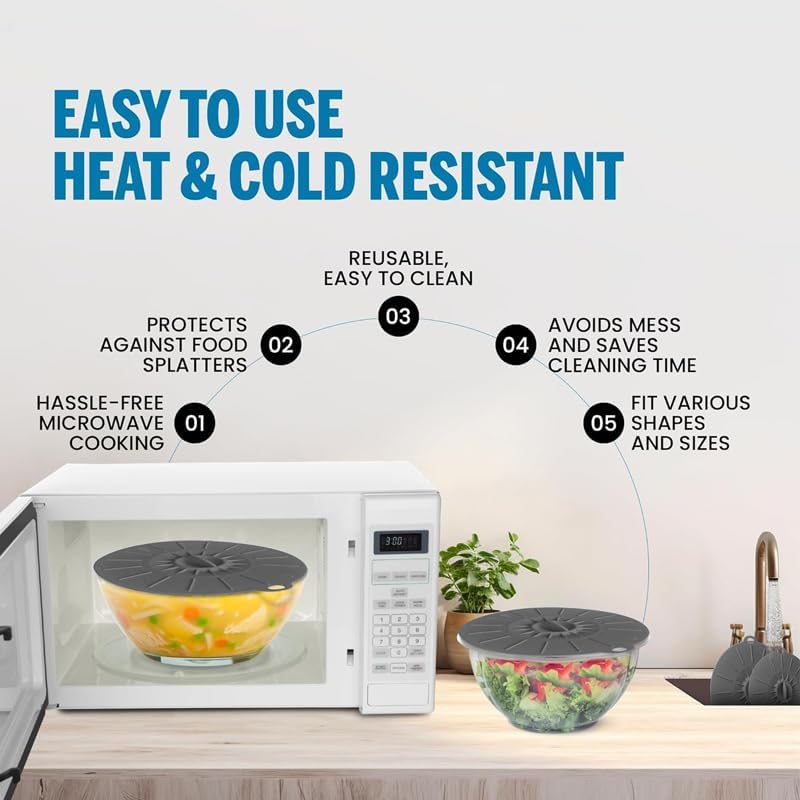 5 Pcs Silicone Bowl Lids, Microwave Cover for Food, Reusable, BPA Free. - VINE GLOBAL