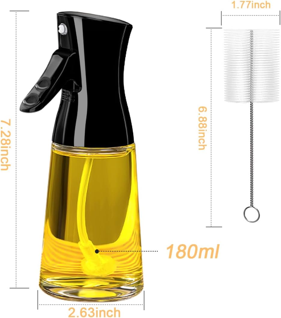 180ml Glass Olive Oil Sprayer with Brush for Cooking - Thick Glass, Strong Spray Force - VINE GLOBAL