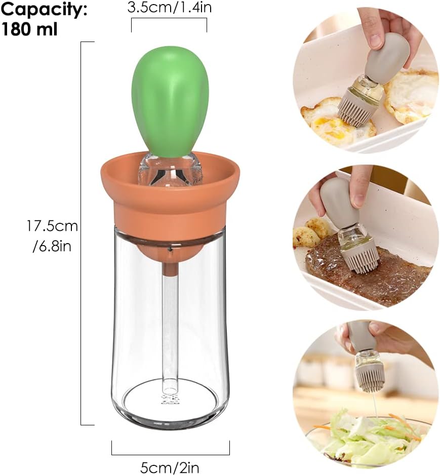 Oil Dispenser with Brush - Glass Olive Oil Dispenser for Kitchen, 2 IN 1 Oil Dispenser Bottle - VINE GLOBAL