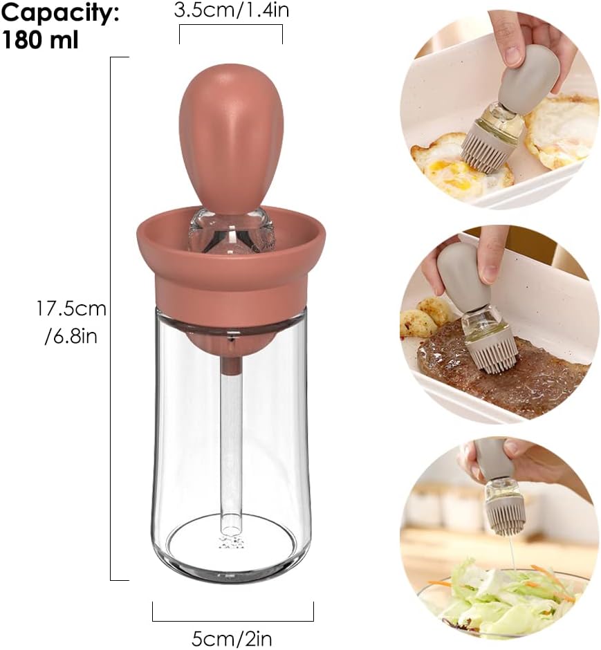 Oil Dispenser with Brush - Glass Olive Oil Dispenser for Kitchen, 2 IN 1 Oil Dispenser Bottle - VINE GLOBAL