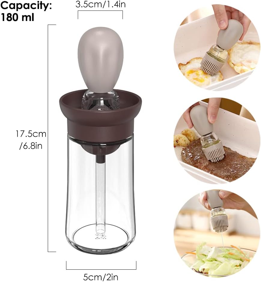 Oil Dispenser with Brush - Glass Olive Oil Dispenser for Kitchen, 2 IN 1 Oil Dispenser Bottle - VINE GLOBAL