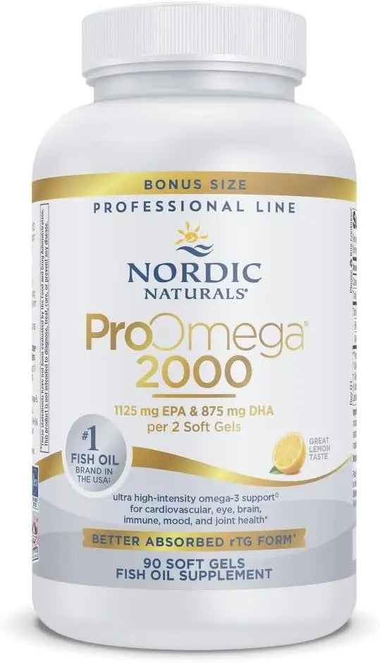 Nordic Naturals ProOmega 2000, Lemon Flavor - 120 Soft Gels - 2150 mg Omega-3 - Ultra High-Potency Fish Oil - EPA & DHA - Promotes Brain, Eye, Heart, & Immune Health - Non-GMO - 60 Servings VINE GLOBAL