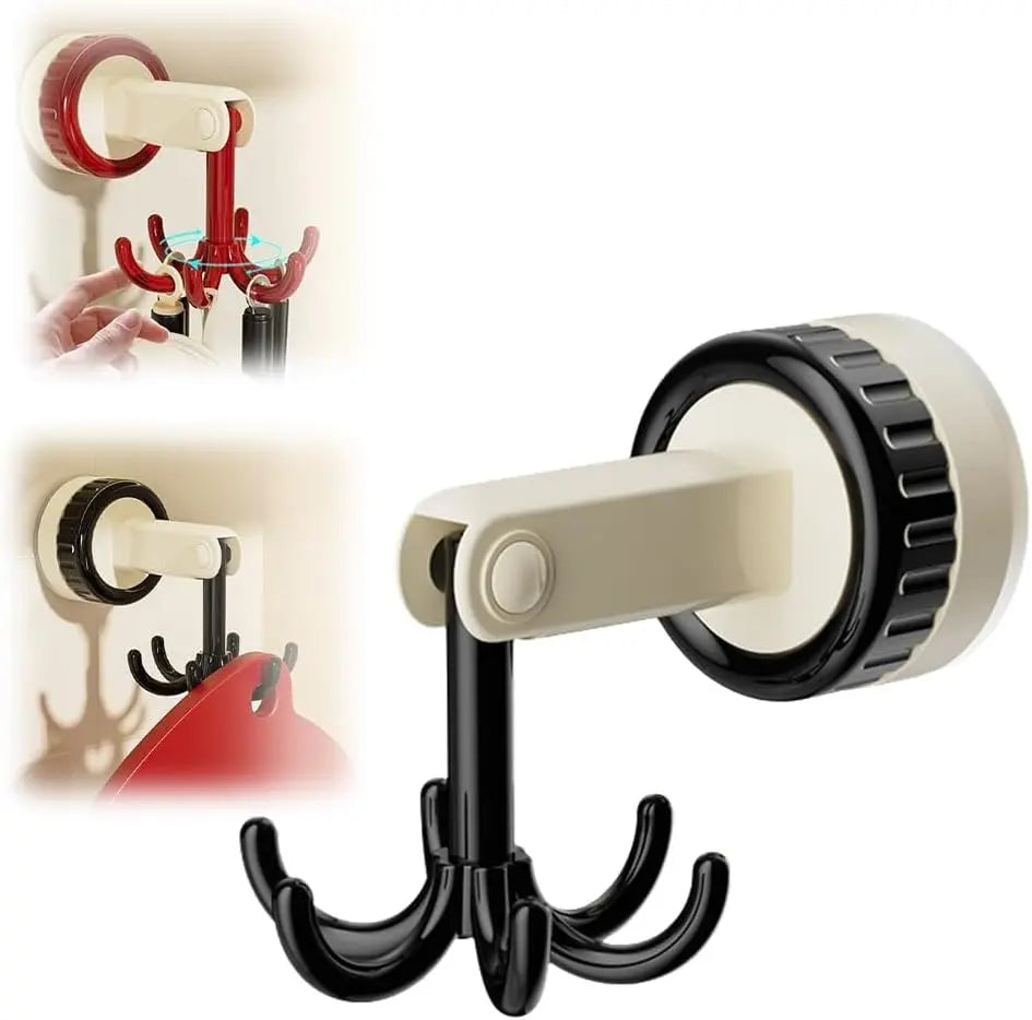360 Degrees Rotating Folding Hook, Kitchen Hooks for Hanging Utensils, Self-Adhesive Suction Cup Hooks Rotating Kitchen Utensil Holder, Multi-Purpose Kitchen Utensil Hanger with 6 Hooks (Black) VINE GLOBAL