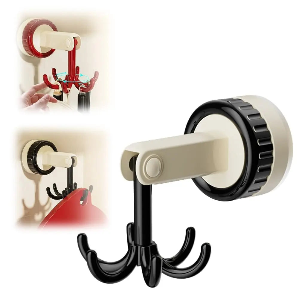 360 Degrees Rotating Folding Hook, Kitchen Hooks for Hanging Utensils, Self-Adhesive Suction Cup Hooks Rotating Kitchen Utensil Holder, Multi-Purpose Kitchen Utensil Hanger with 6 Hooks (Black) VINE GLOBAL