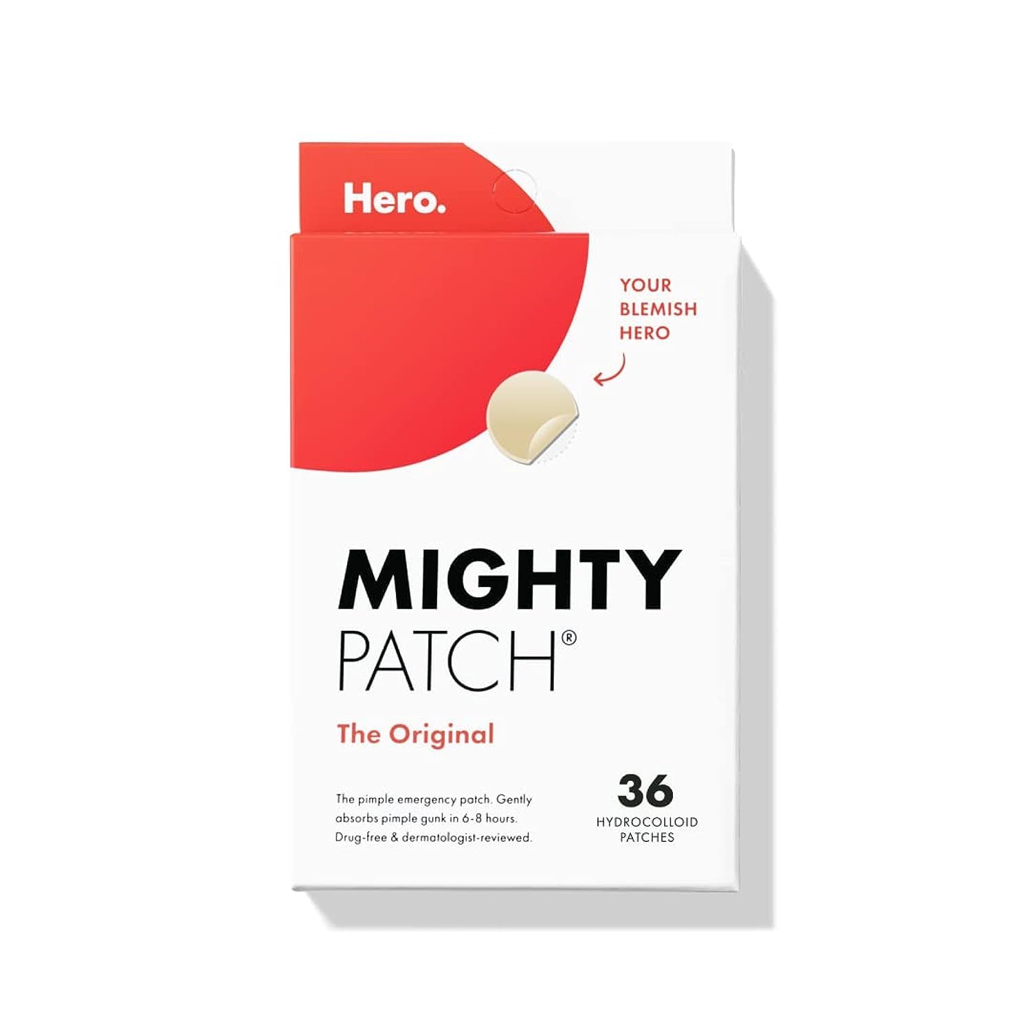 Mighty Patch Hero Cosmetics Original Patch - Hydrocolloid Acne Pimple Patch for Covering Zits and Blemishes, Spot Stickers for Face and Skin (36 Count) - VINE GLOBAL