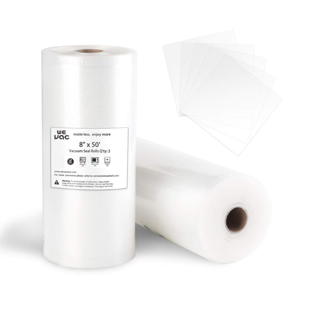 Vacuum Sealer Bags 8x50 Rolls 2 pack for Food Saver, Seal a Meal, Weston. Commercial Grade, BPA Free, Heavy Duty, Great for vac storage, Meal Prep or Sous Vide - VINE GLOBAL