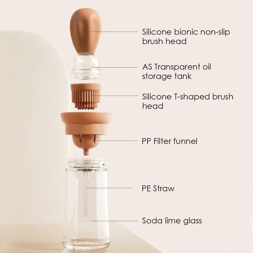 Oil Dispenser with Brush - Glass Olive Oil Dispenser for Kitchen, 2 IN 1 Oil Dispenser Bottle with Silicone Basting Brush for Cooking Vinegar Sauce BBQ Grill Frying, T-OB21, Blue - VINE GLOBAL