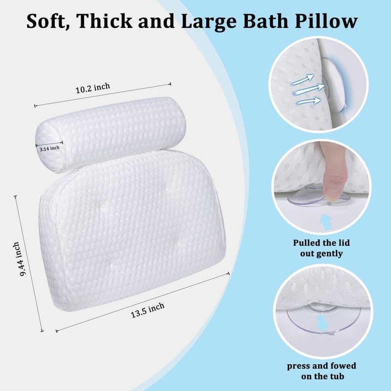 Bath Pillow for Bathtub Support Neck,Head and Back with Non-Slip Suction Cups - VINE GLOBAL