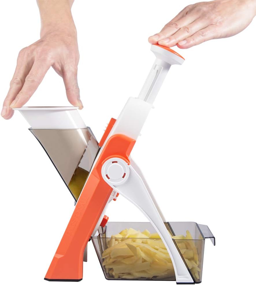 ONCE FOR ALL Safe Mandoline Slicer 5 in 1 Vegetable Chopper Food Potato Cutter, Strips Julienne Dicer Adjustable Thickness 0.1-8 mm Kitchen Chopping Artifact Fast Meal Prep (Gray) - VINE GLOBAL