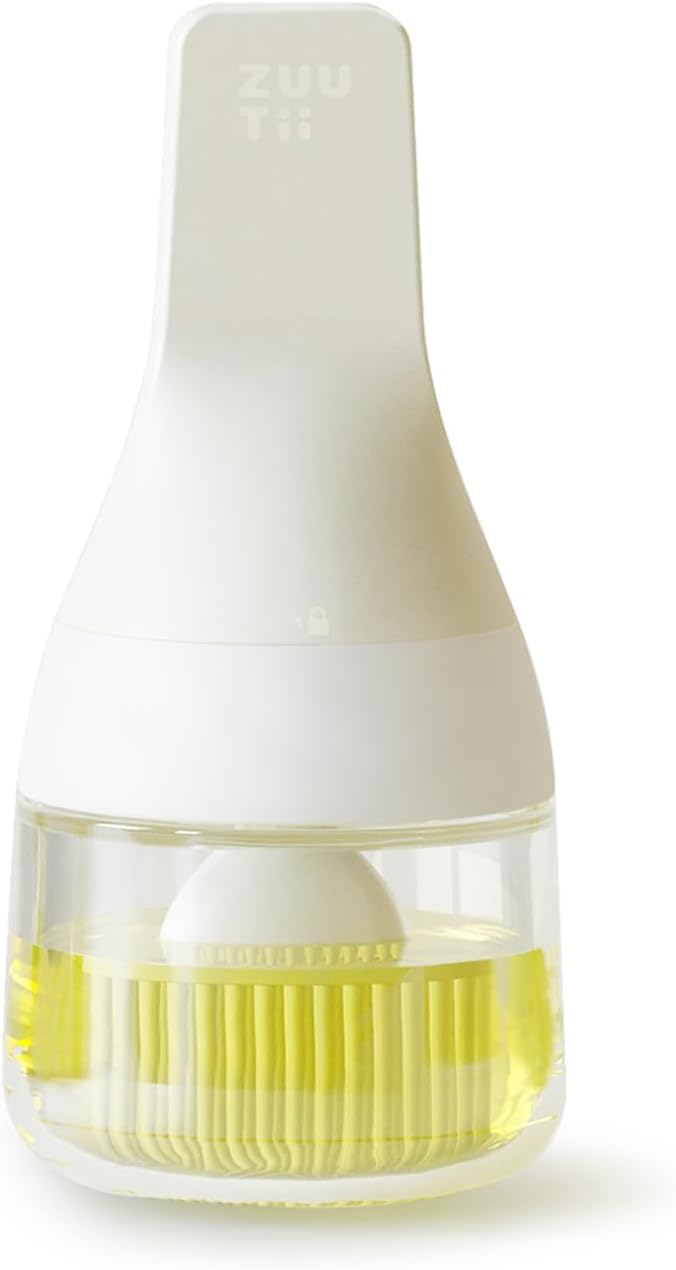 Zuutii Oil Dispenser with Silicone Brush for Cooking,Glass Oil Bottle with Heat Resistant Basting Brushes for Baking, Food Brush for Grilling, Butter, BBQ Sauce，Dishwasher Safe,4.4oz,Light Cream - VINE GLOBAL