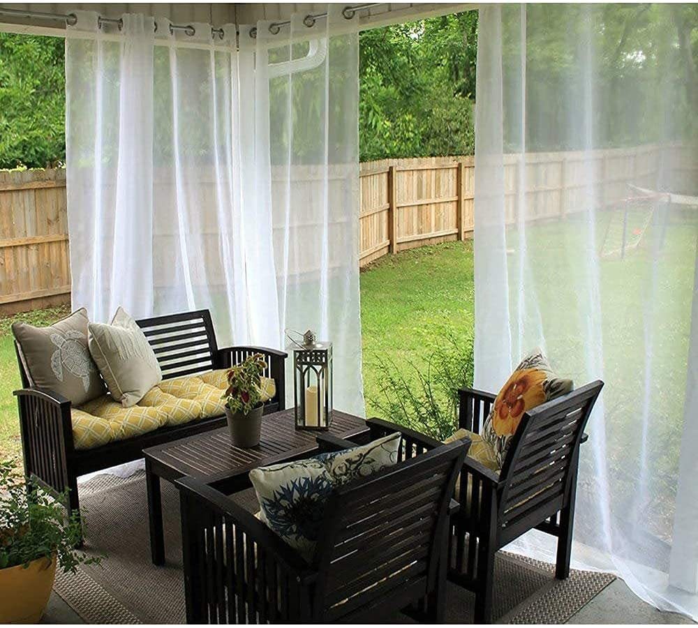 Outdoor Shading Door Curtain Waterproof Curtain Pavilion Balcony White Mesh Curtains Terrace Window Screen - VINE GLOBAL