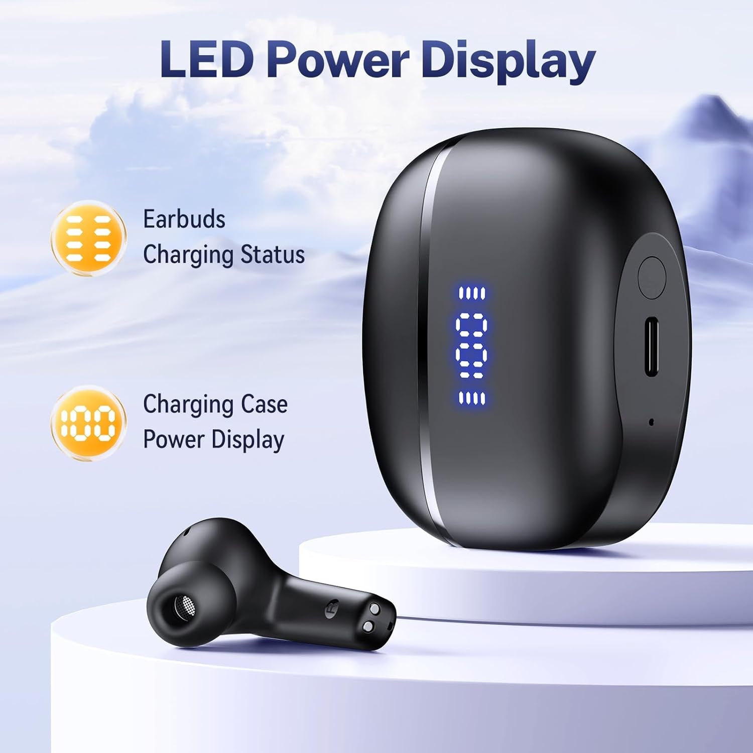 Wireless Earbuds Bluetooth Headphones Deep Bass Stereo Sound Ear Buds Waterproof Earphones 68Hrs Playback with Wireless Charging Case & Mic for Iphone Android TV Laptop Sports Black