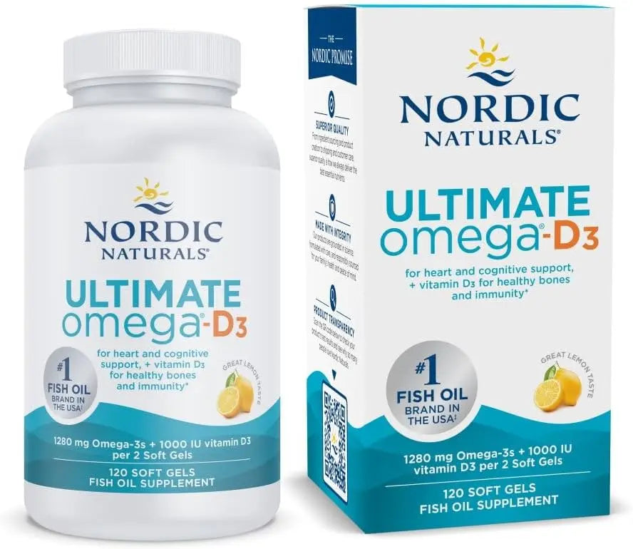 Nordic Naturals Ultimate Omega-D3, Lemon Flavor - 120 Soft Gels - 1280 mg Omega-3 + 1000 IU Vitamin D3 - Omega-3 Fish Oil - EPA & DHA - Promotes Brain, Heart, Joint, & Immune Health - 60 Servings VINE GLOBAL