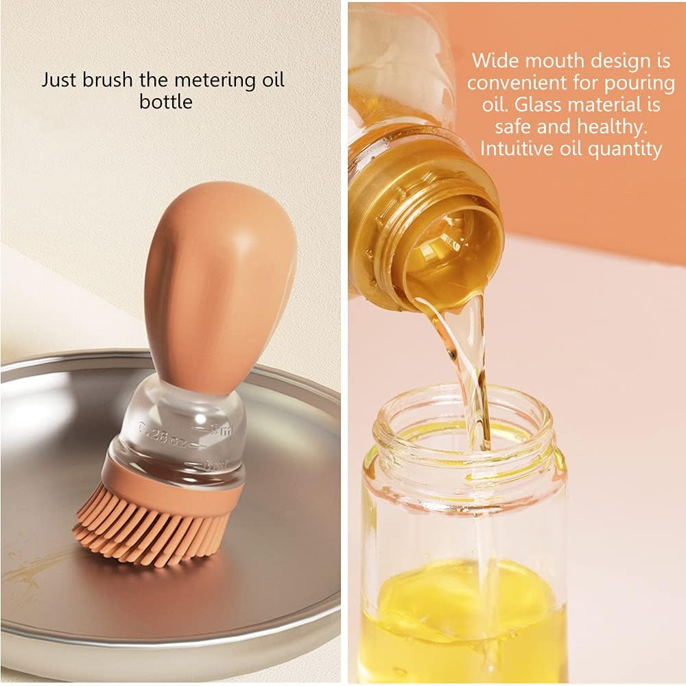 Oil Dispenser with Brush - Glass Olive Oil Dispenser for Kitchen, 2 IN 1 Oil Dispenser Bottle with Silicone Basting Brush for Cooking Vinegar Sauce BBQ Grill Frying, T-OB21, Blue - VINE GLOBAL