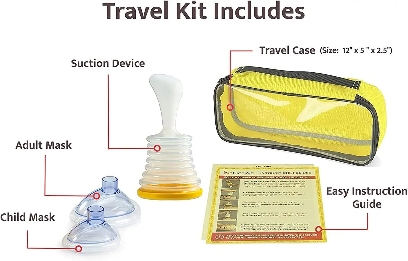LifeVac Yellow Travel Kit - Portable Suction Rescue Device, First Aid Kit for Kids and Adults, Portable Airway Suction Device for Children and Adults VINE GLOBAL