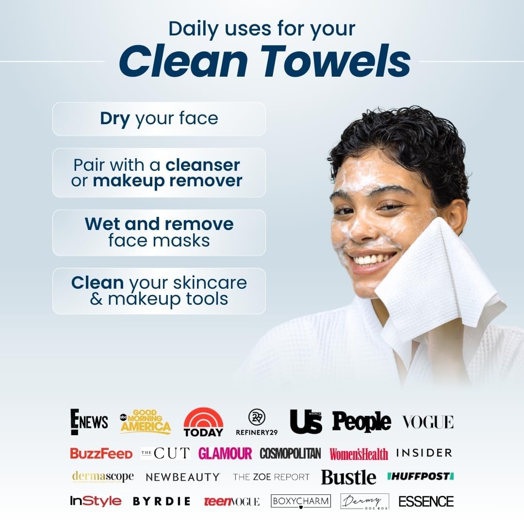 Clean Skin Club Clean Towels XL™, 100% USDA Biobased Face Towel, Disposable Face Towelette, Makeup Remover Dry Wipes, Ultra Soft, 50 Ct, 1 Pack - VINE GLOBAL