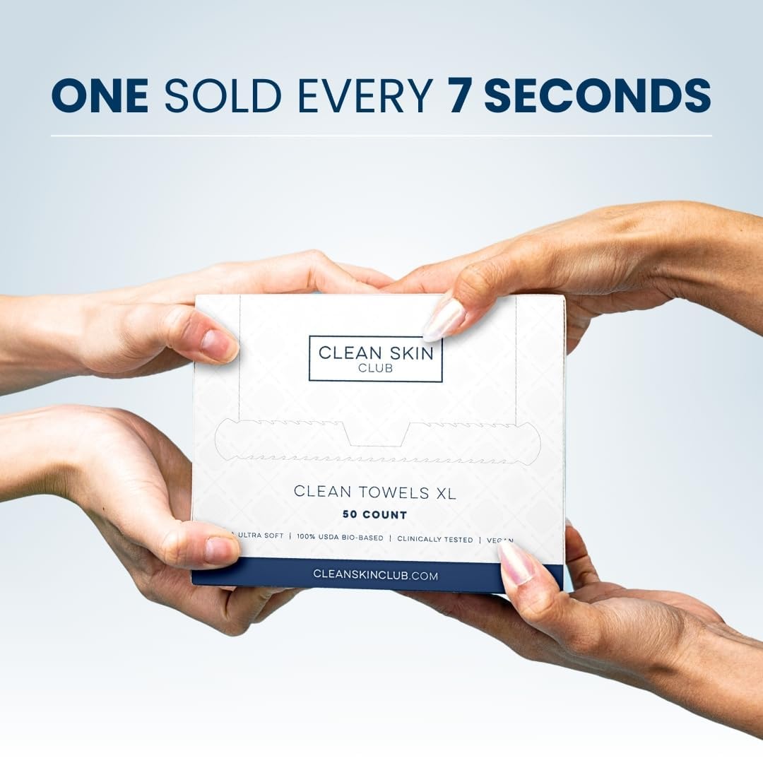 Clean Skin Club Clean Towels XL™, 100% USDA Biobased Face Towel, Disposable Face Towelette, Makeup Remover Dry Wipes, Ultra Soft, 50 Ct, 1 Pack - VINE GLOBAL