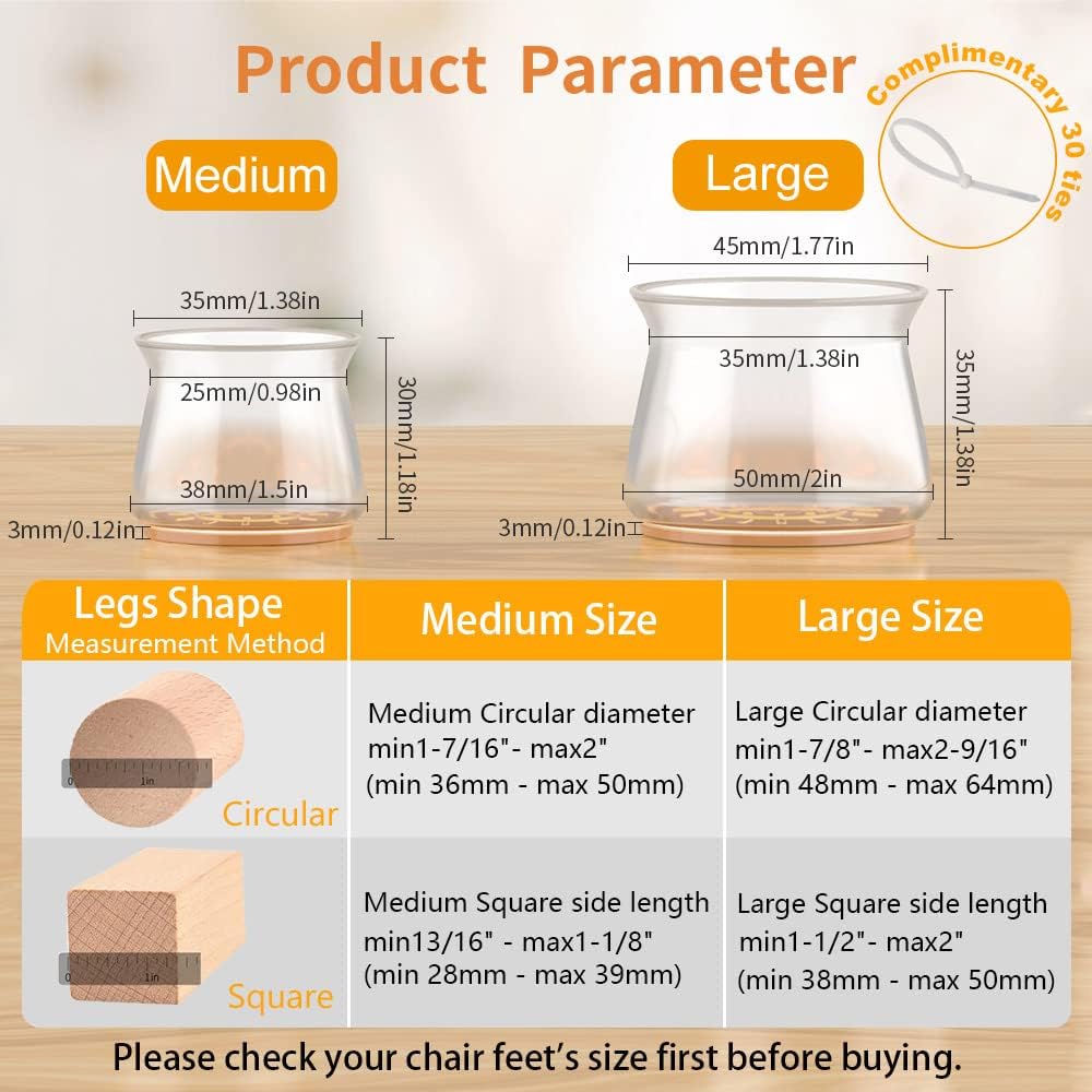 20Pcs Chair Leg Floor Protectors, Table Chair Leg Protectors for Hardwood Floors, Clear Chair Non-Slip Leg Covers Silicone Felt Furniture Pads - VINE GLOBAL