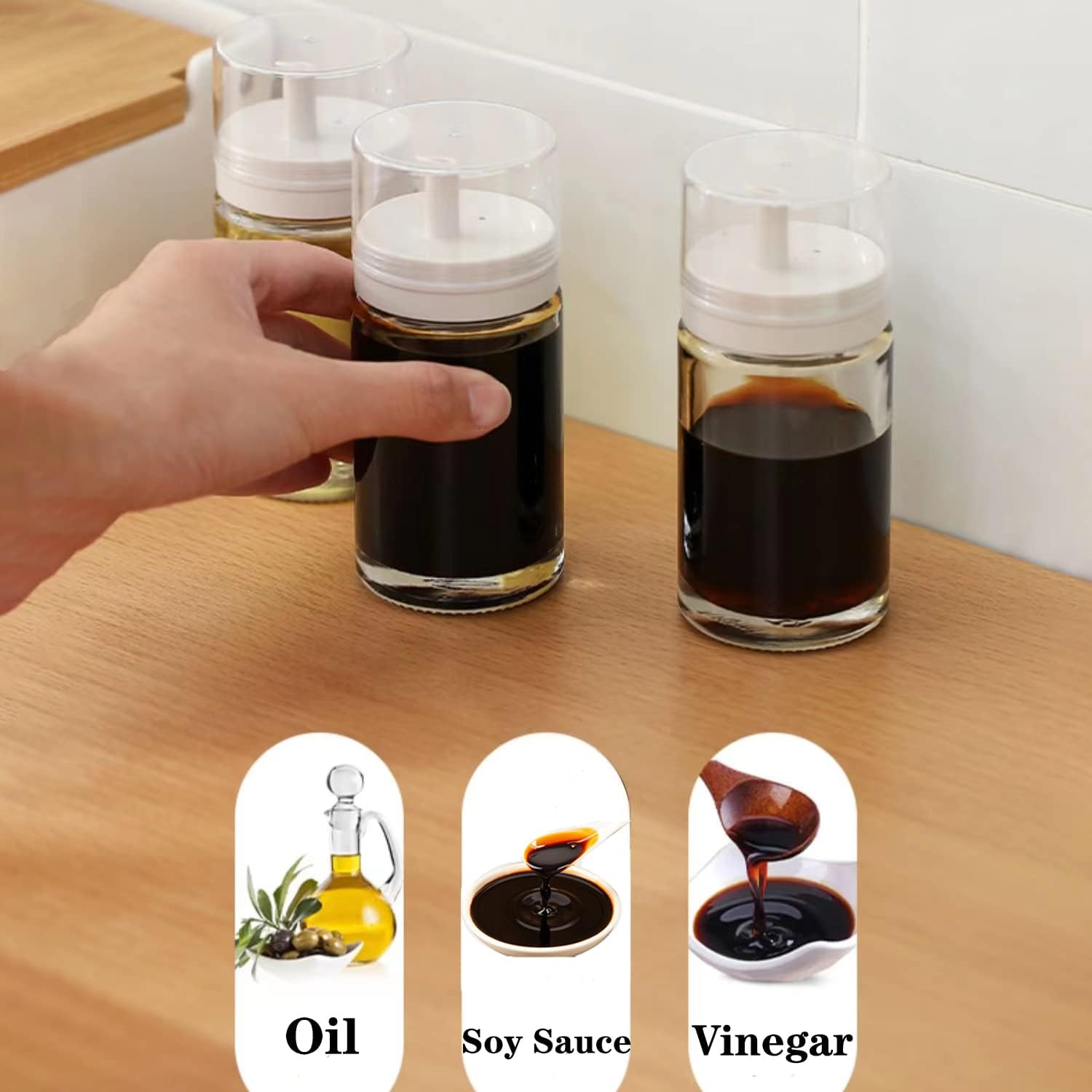 2 Pack Olive Oil and Vinegar Dispenser Bottle Set for Kitchen Small Glass Leak-Proof No Drip BPA Free Cooking Oil Container 3.38oz - VINE GLOBAL