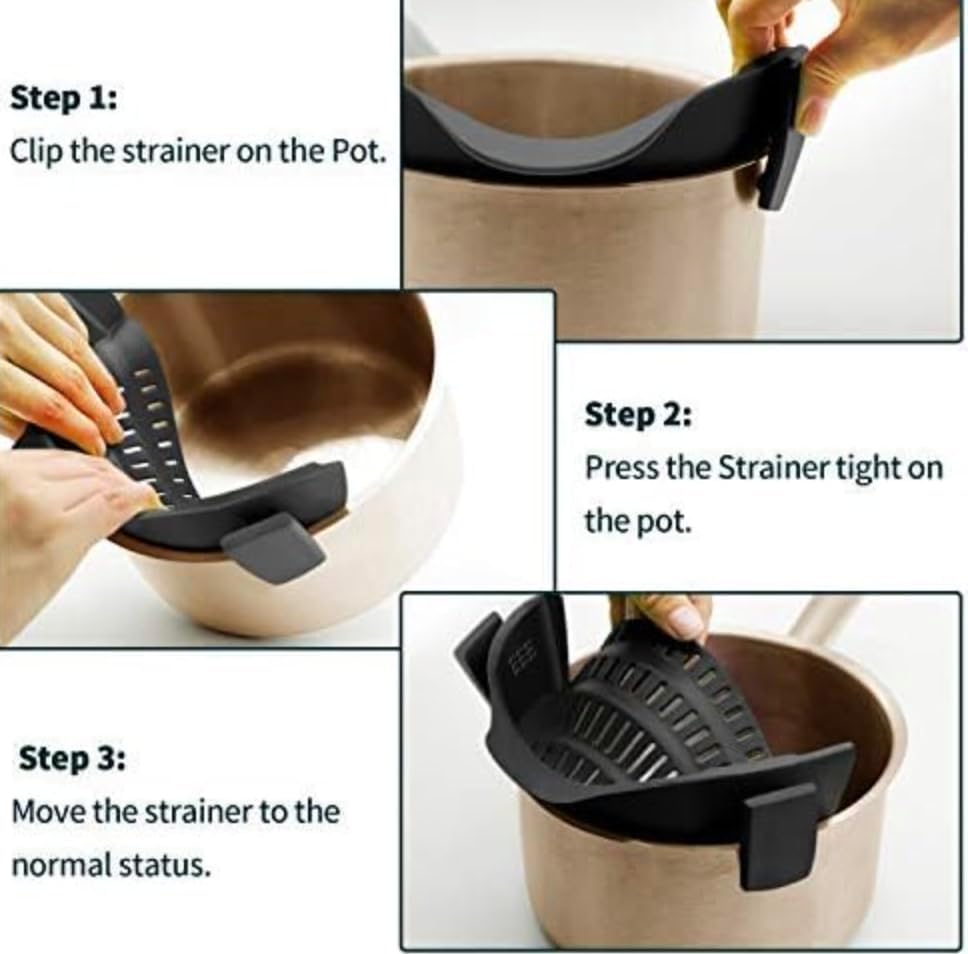 Clip On Silicone Strainer for Pots and Pans, Pasta Strainer - VINE GLOBAL