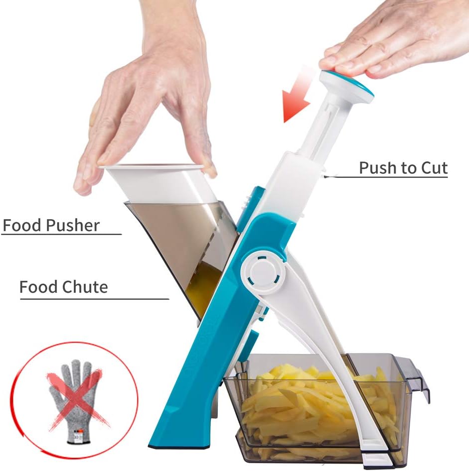 ONCE FOR ALL Safe Mandoline Slicer 5 in 1 Vegetable Chopper Food Potato Cutter, Strips Julienne Dicer Adjustable Thickness 0.1-8 mm Kitchen Chopping Artifact Fast Meal Prep (Gray) - VINE GLOBAL