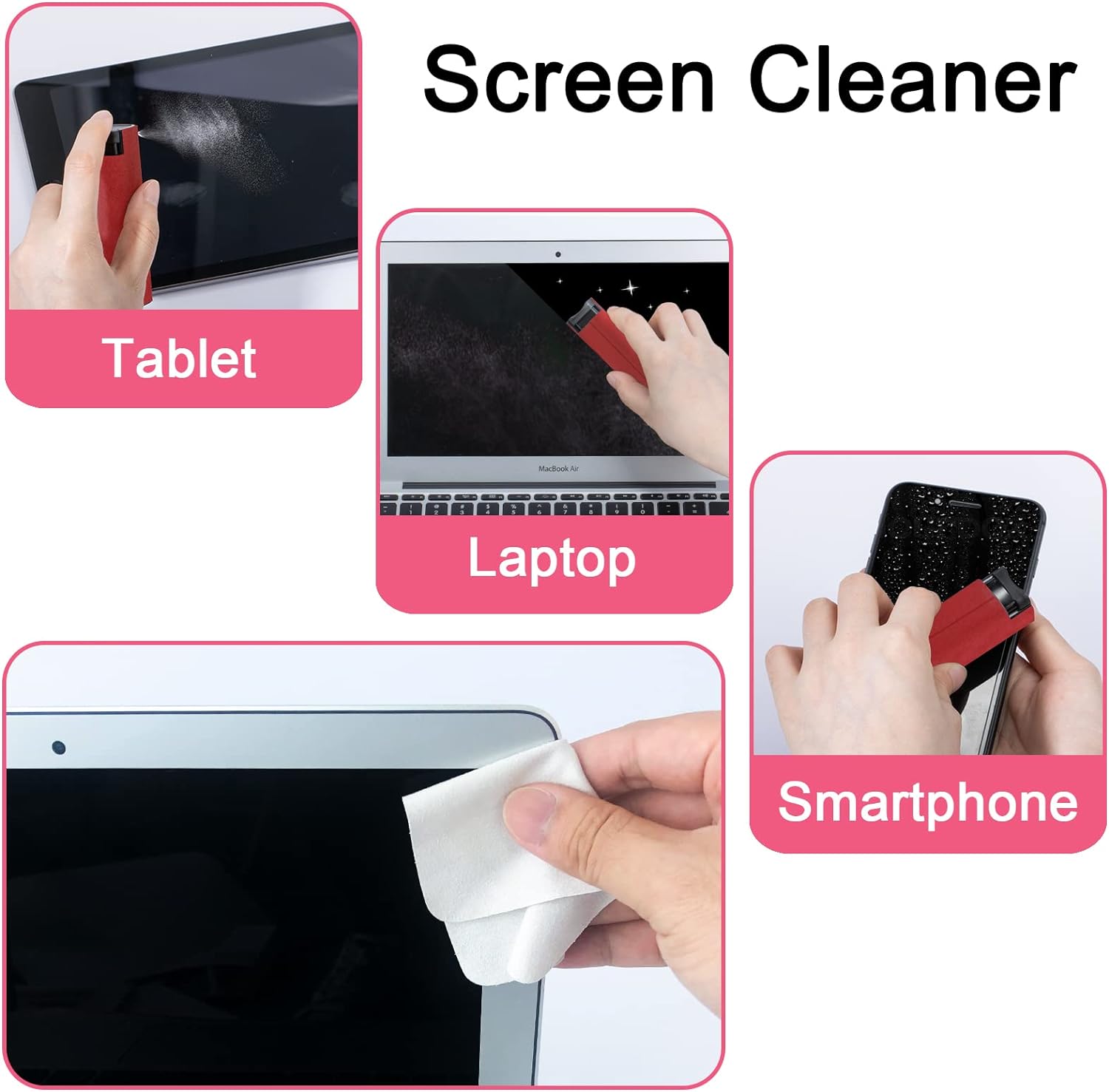 Car Screen Cleaner Spray, Electronic Touchscreen Mist Cleaning Brush Kit for TV, Laptop, iPad, iPhone, Cellphone, MacBook Pro, Tablet, PC, Computer, Monitor, LCD Screens, Eyeglasses - Cream - VINE GLOBAL