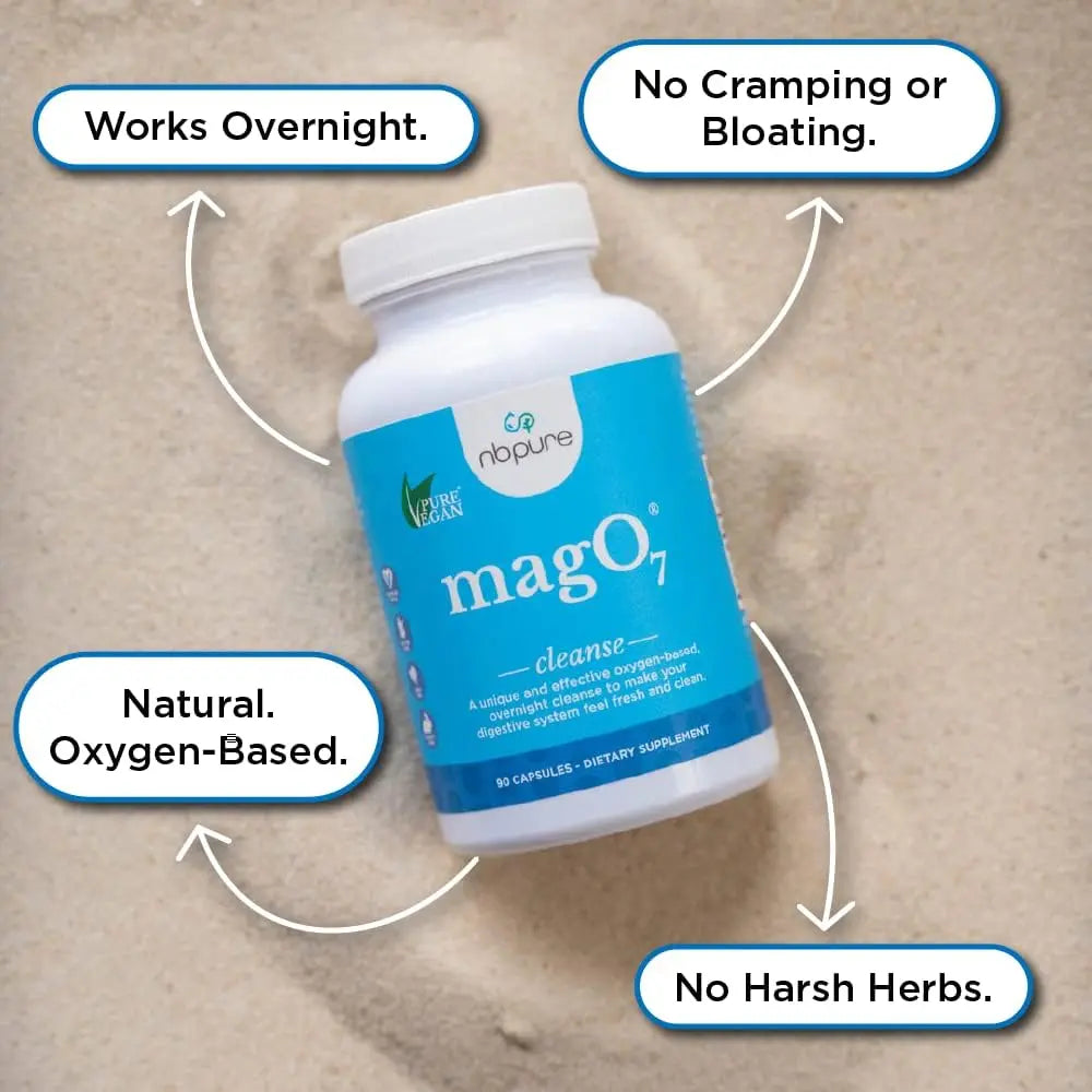 nbpure MagO7 - Natural Colon Cleanse & Detox - Occasional Constipation Relief, Stool Softening, & Bloating Support for Men & Women - Ozonated Magnesium Oxide, 180 Capsules VINE GLOBAL