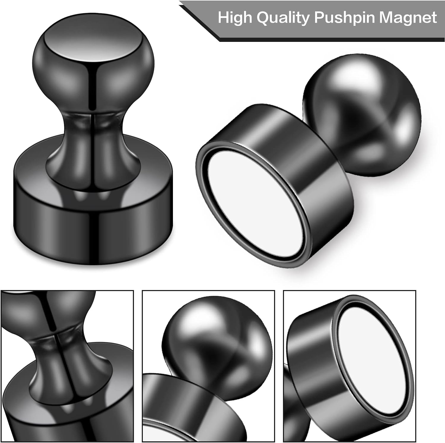 12Pcs Black Fridge Magnets, Small and Strong Magnets for Whiteboard - VINE GLOBAL