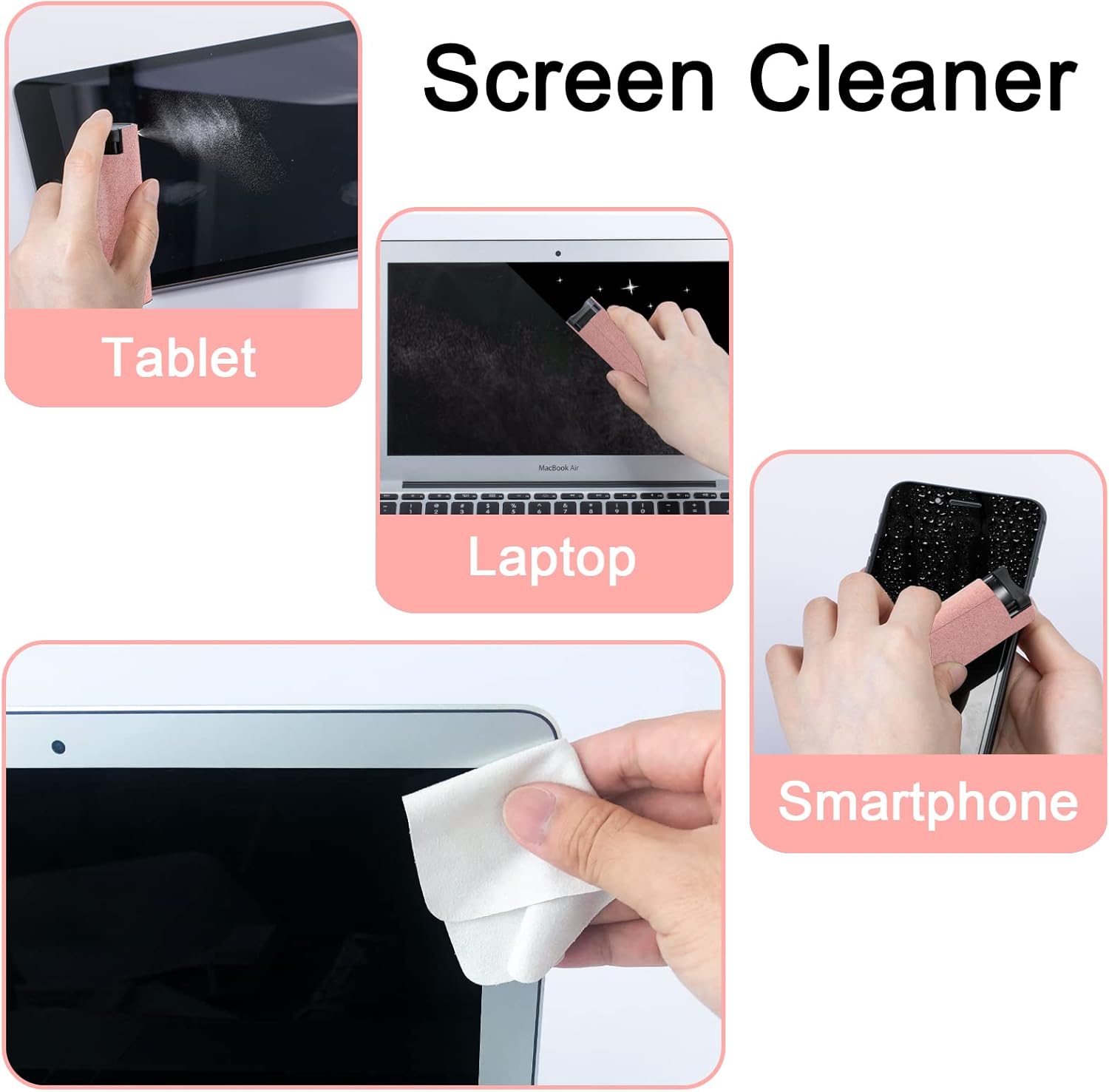 Car Screen Cleaner Spray, Electronic Touchscreen Mist Cleaning Brush Kit for TV, Laptop, iPad, iPhone, Cellphone, MacBook Pro, Tablet, PC, Computer, Monitor, LCD Screens, Eyeglasses - Cream - VINE GLOBAL