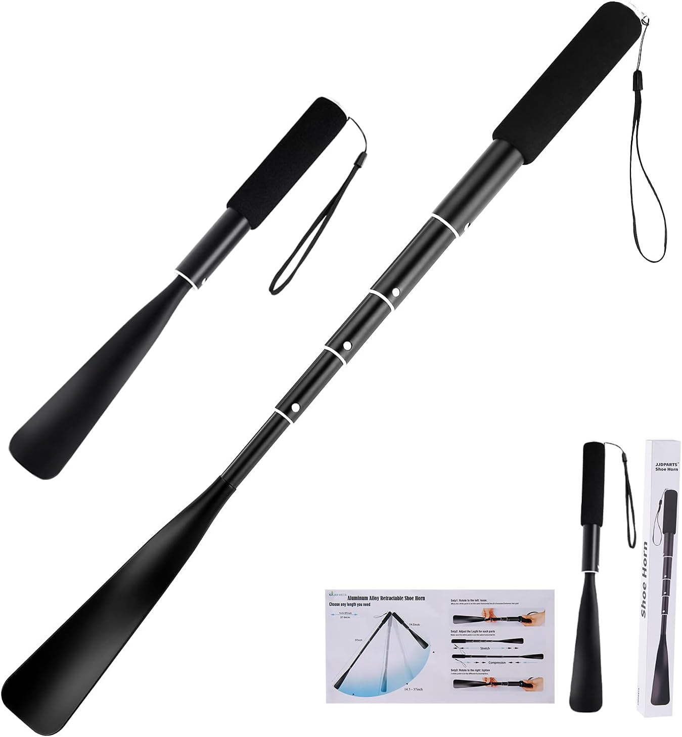 Shoe Horn Long Handle,14.5"-37" Retractable | Aluminum Shoe Horn - VINE GLOBAL