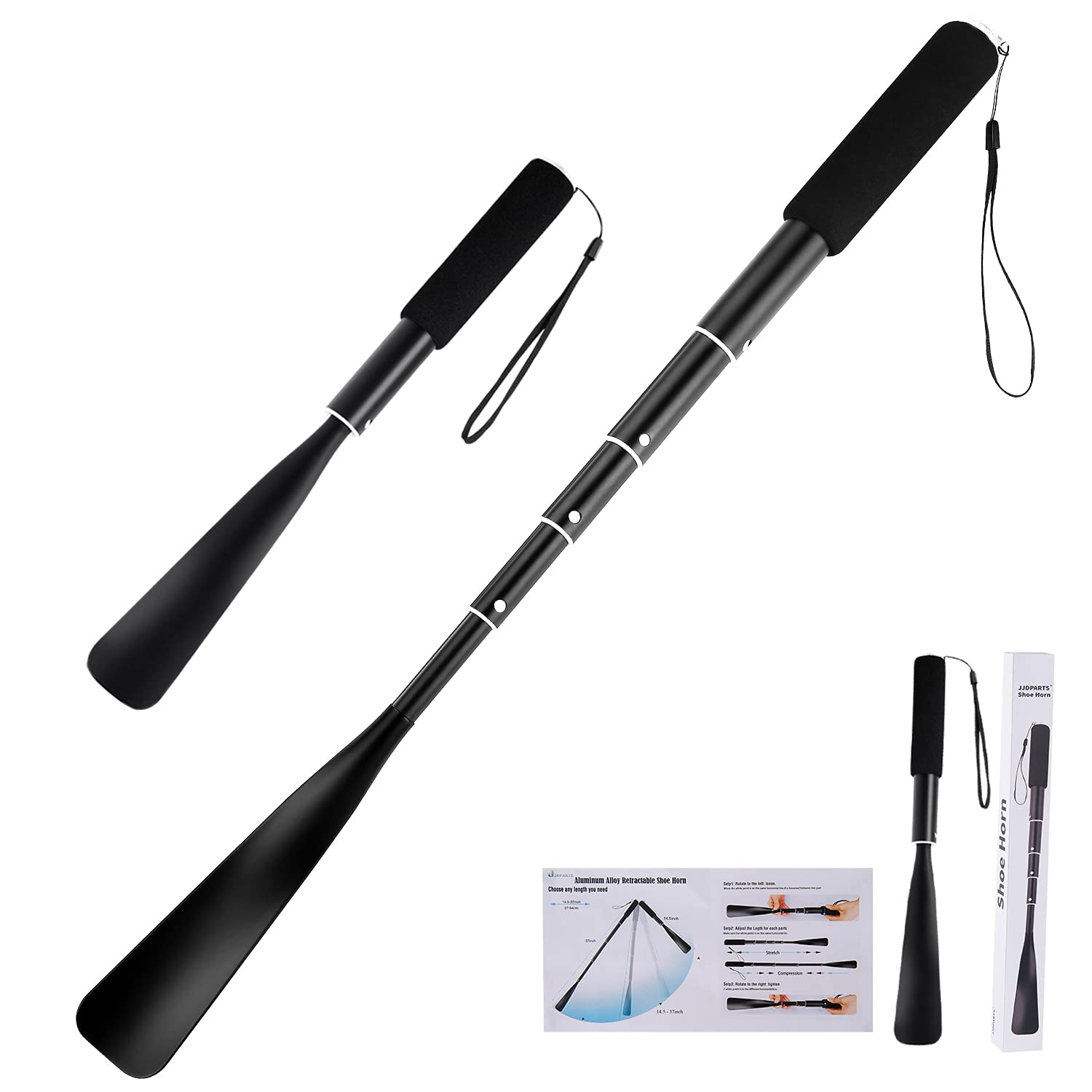 Shoe Horn Long Handle,14.5"-37" Retractable | Aluminum Shoe Horn - VINE GLOBAL