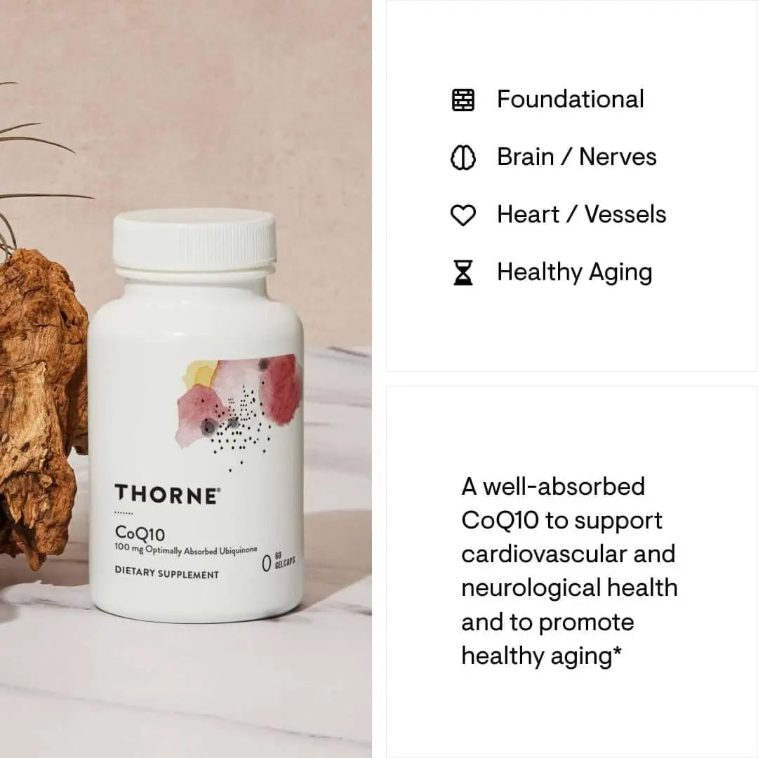 THORNE CoQ10 (Formerly Q-Best 100) - 100mg Optimally Absorbed Ubiquinone - Gluten-Free Dietary Supplement Support for Heart Health & Brain Function - 60 Gelcaps VINE GLOBAL