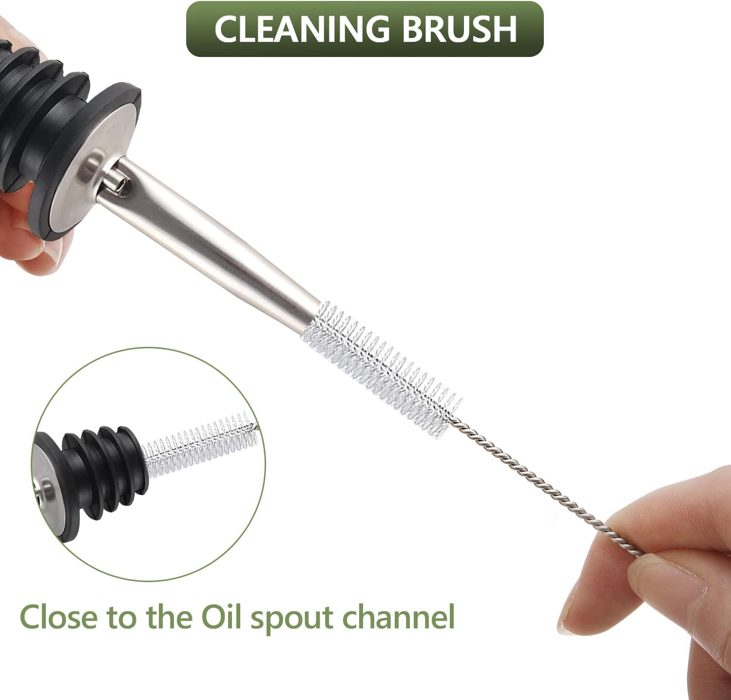 17oz Olive Oil Dispenser Bottle, 500ml Oil & Vinegar Cruet with 2 Stainless Steel Pourers, 2 Labels,1 Brush and 1 Funnel for Kitchen - VINE GLOBAL