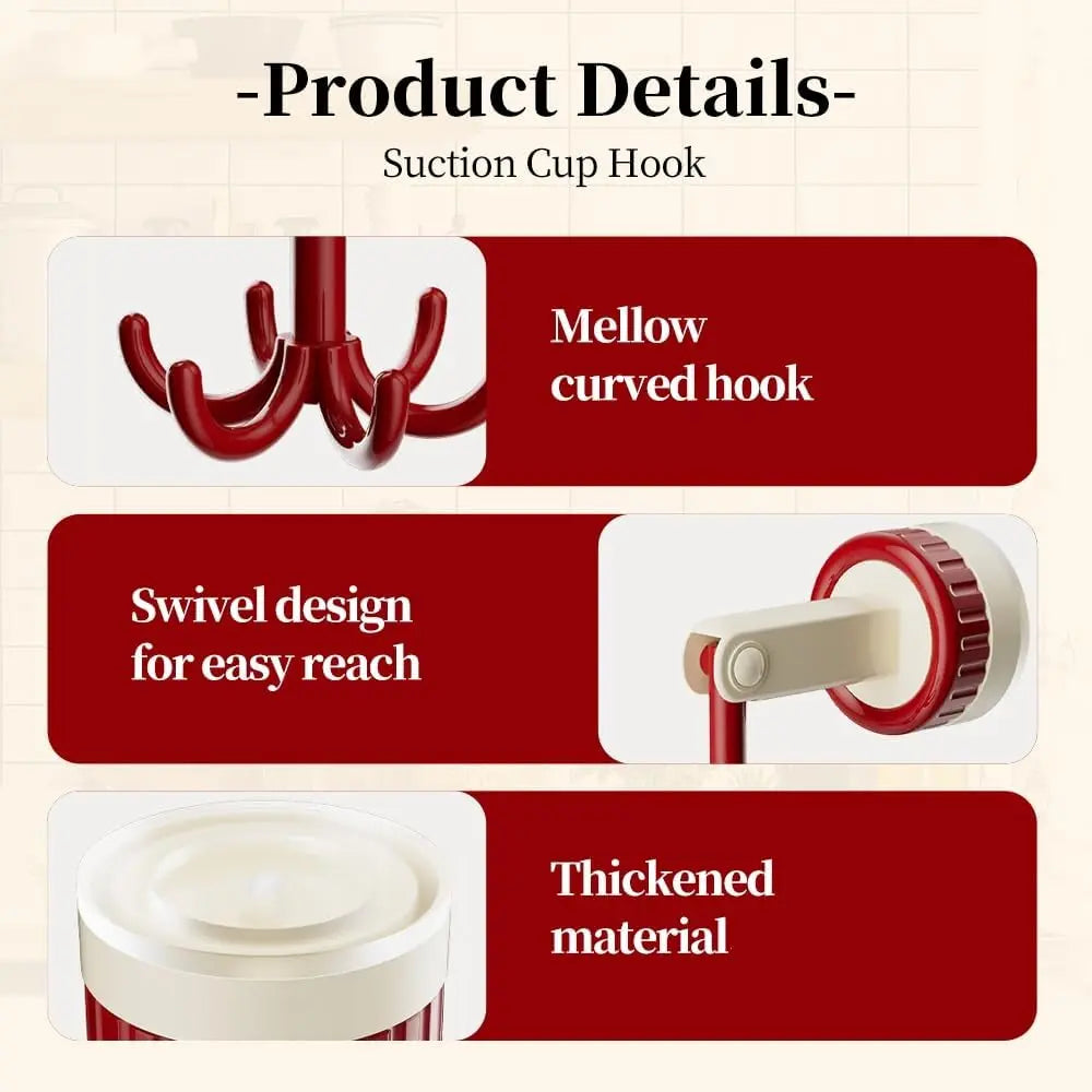 360 Degrees Rotating Folding Hook, Kitchen Hooks for Hanging Utensils, Self-Adhesive Suction Cup Hooks Rotating Kitchen Utensil Holder, Multi-Purpose Kitchen Utensil Hanger with 6 Hooks (Black) VINE GLOBAL