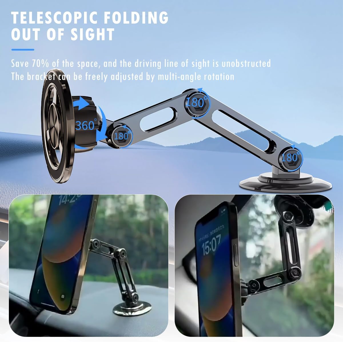 Universal 360° Magnetic Car Phone Holder| Alloy Folding Magnetic Cellphone Holder for All Smartphone - VINE GLOBAL
