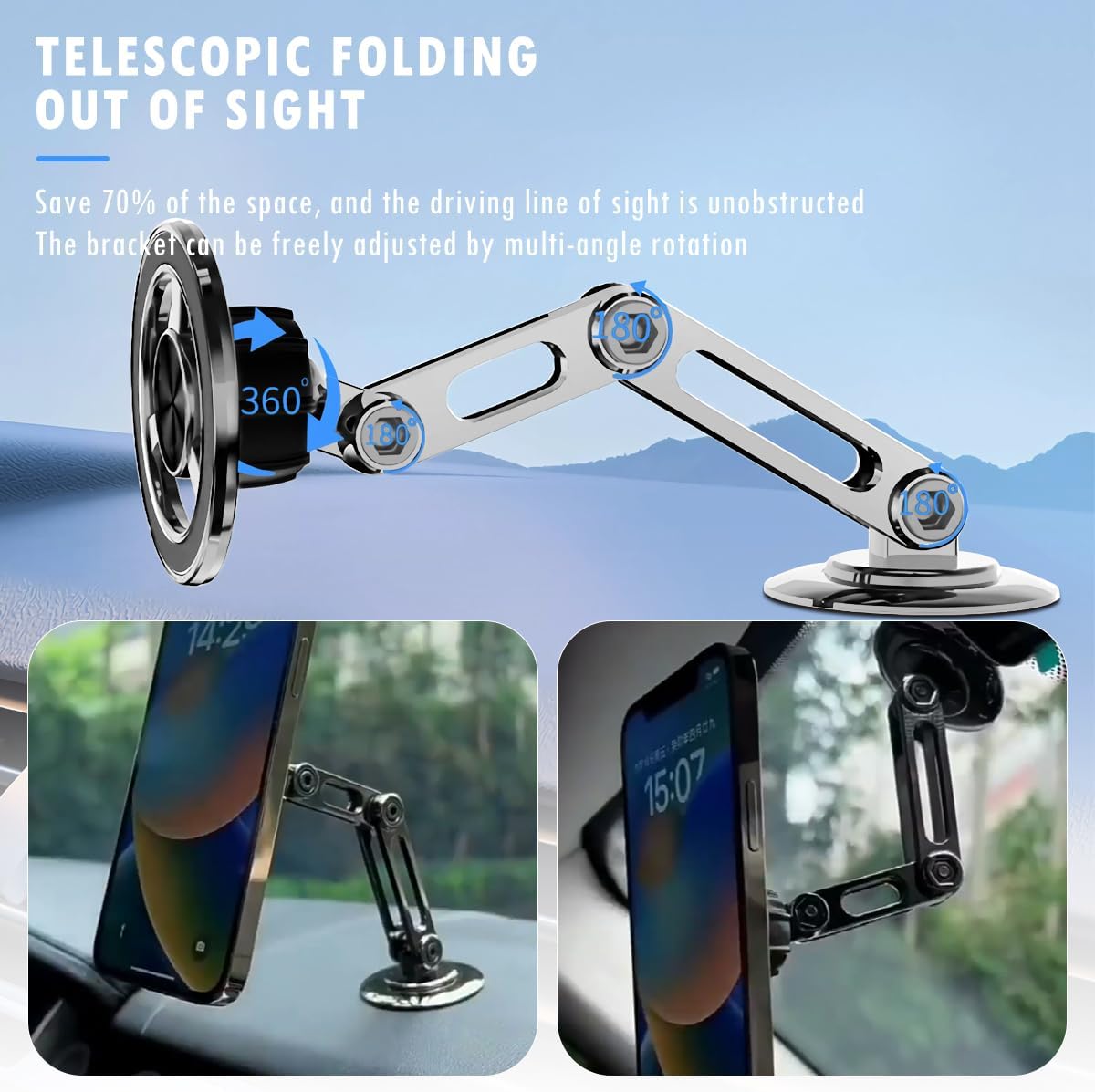 Universal 360° Magnetic Car Phone Holder| Alloy Folding Magnetic Cellphone Holder for All Smartphone - VINE GLOBAL