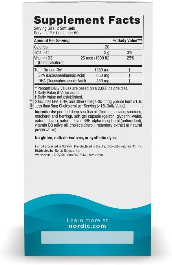 Nordic Naturals Ultimate Omega-D3, Lemon Flavor - 120 Soft Gels - 1280 mg Omega-3 + 1000 IU Vitamin D3 - Omega-3 Fish Oil - EPA & DHA - Promotes Brain, Heart, Joint, & Immune Health - 60 Servings VINE GLOBAL