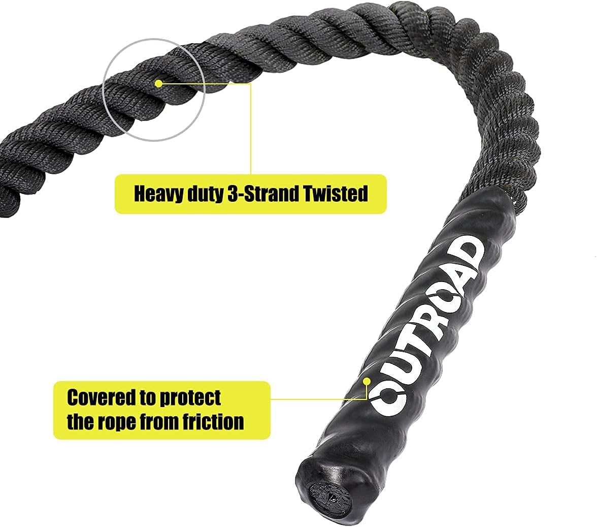 Battle Ropes 1.5 inch 30 ft - Polyester Workout Rope Heavy for Home Body Workouts Building Muscle, Black VINE GLOBAL