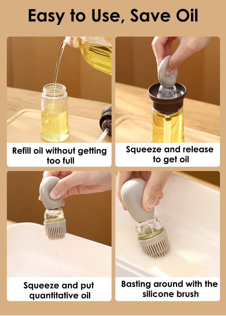 Oil Dispenser with Brush - Glass Olive Oil Dispenser for Kitchen, 2 IN 1 Oil Dispenser Bottle with Silicone Basting Brush for Cooking Vinegar Sauce BBQ Grill Frying, T-OB21, Blue - VINE GLOBAL