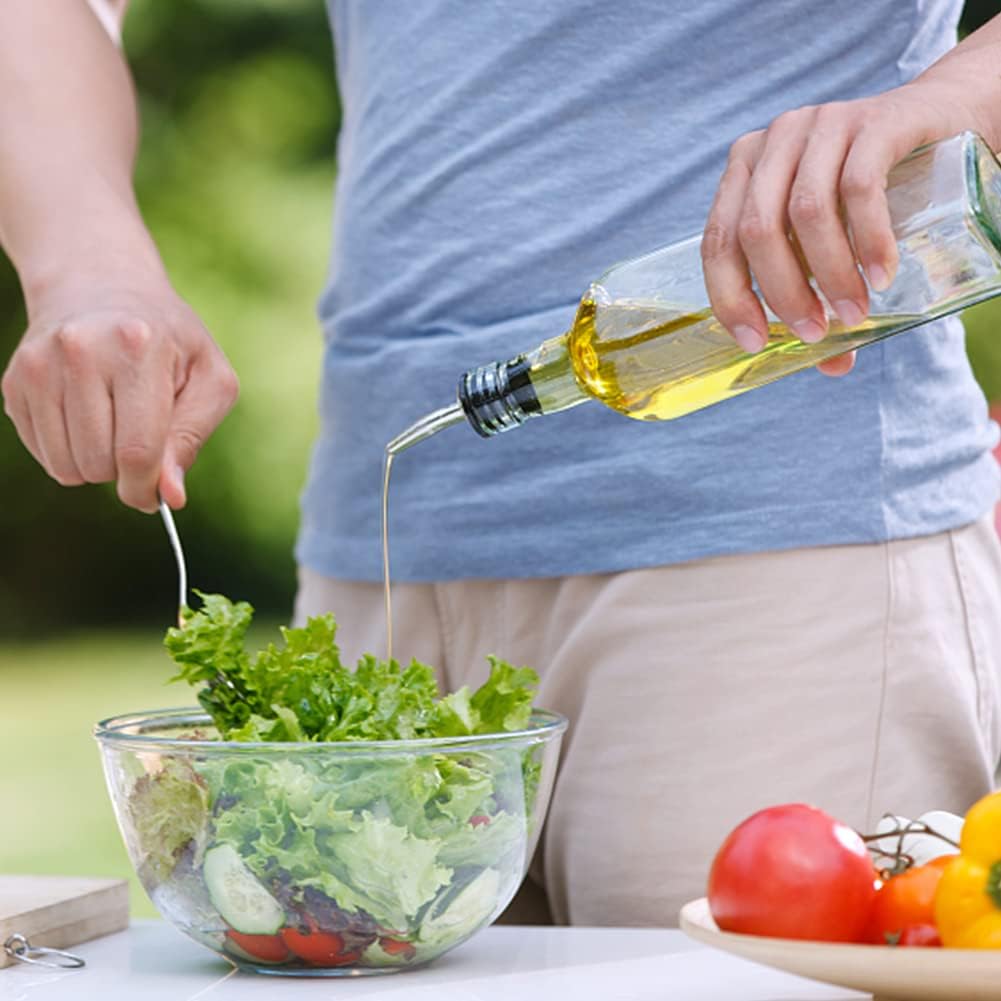 17oz Olive Oil Dispenser Bottle, 500ml Oil & Vinegar Cruet with 2 Stainless Steel Pourers, 2 Labels,1 Brush and 1 Funnel for Kitchen - VINE GLOBAL