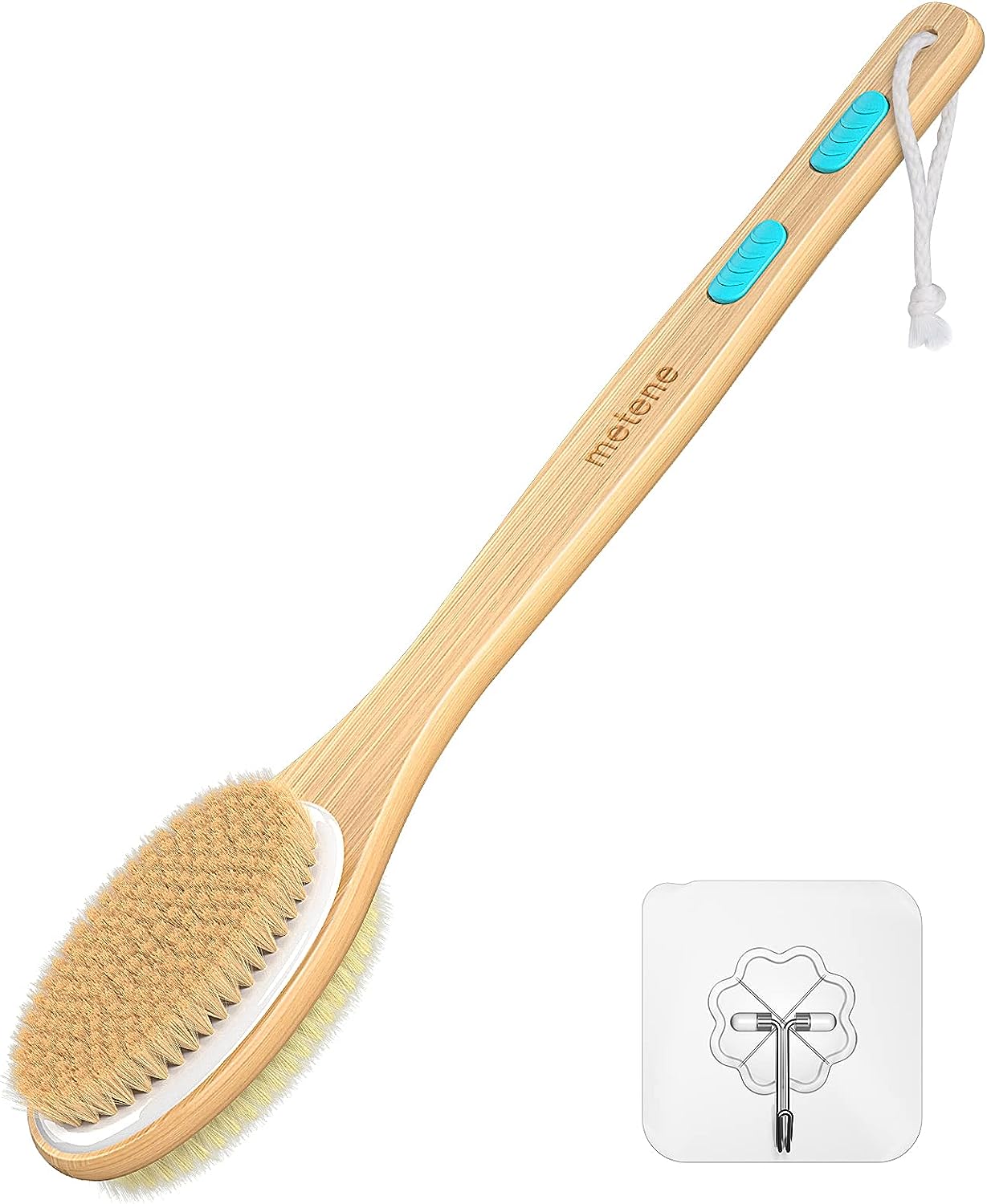 Shower Brush with Soft and Stiff Bristles, Bath Dual-Sided Long Handle Back Scrubber Body Exfoliator for Wet or Dry Brushing - VINE GLOBAL