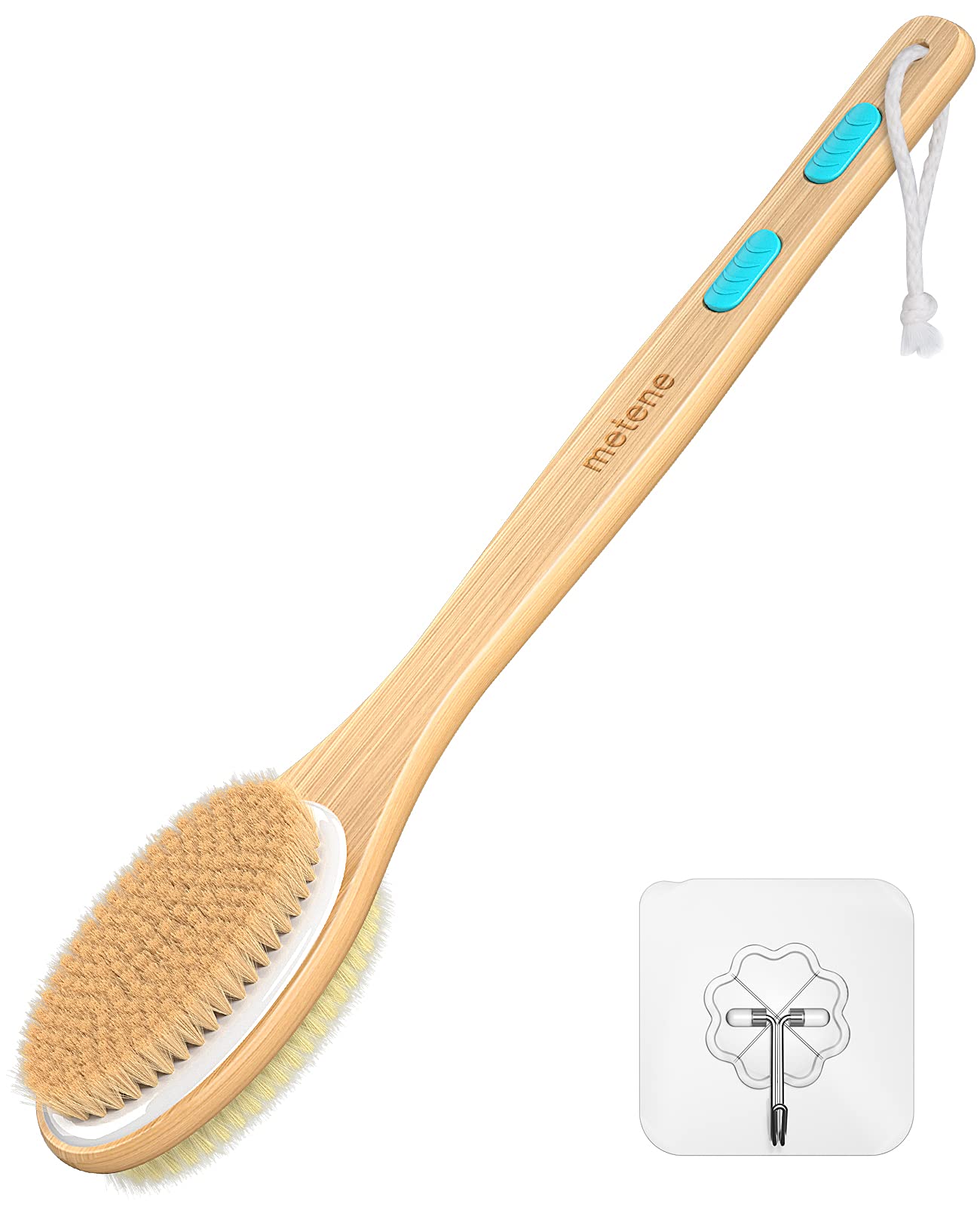 Shower Brush with Soft and Stiff Bristles, Bath Dual-Sided Long Handle Back Scrubber Body Exfoliator for Wet or Dry Brushing - VINE GLOBAL
