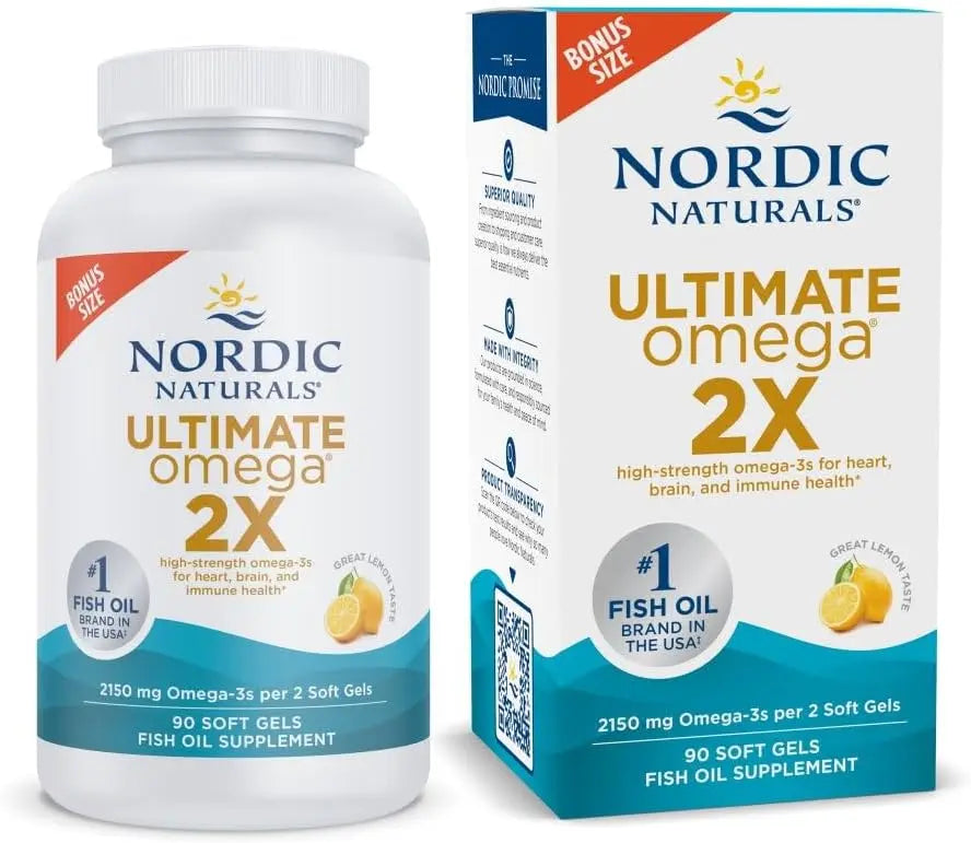Nordic Naturals Ultimate Omega 2X, Lemon Flavor - 180 Soft Gels - 2150 mg Omega-3 - High-Potency Omega-3 Fish Oil with EPA & DHA - Promotes Brain & Heart Health - Non-GMO - 90 Servings VINE GLOBAL