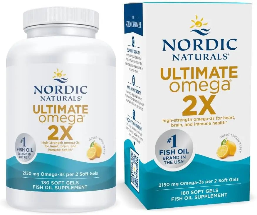 Nordic Naturals Ultimate Omega 2X, Lemon Flavor - 180 Soft Gels - 2150 mg Omega-3 - High-Potency Omega-3 Fish Oil with EPA & DHA - Promotes Brain & Heart Health - Non-GMO - 90 Servings VINE GLOBAL