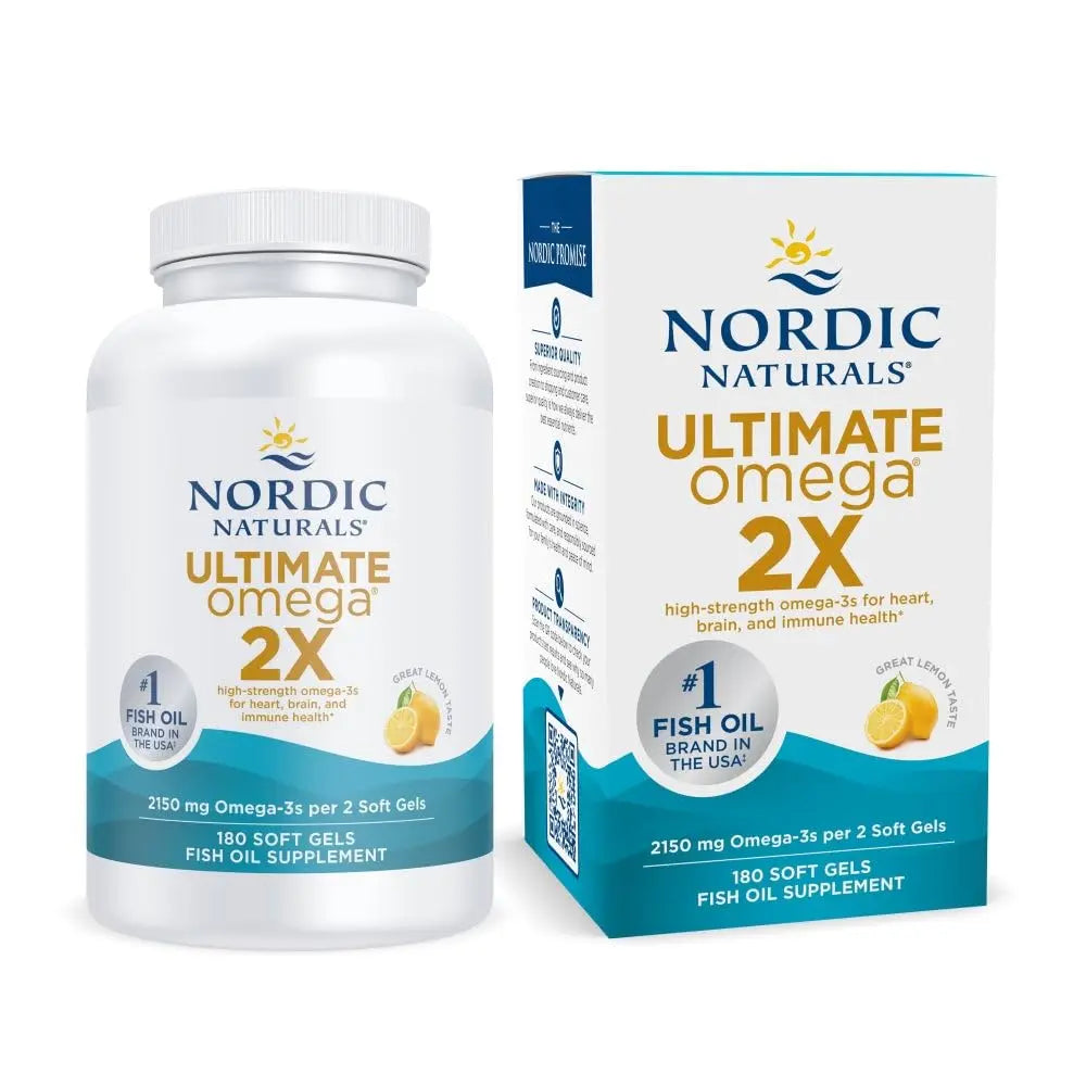 Nordic Naturals Ultimate Omega 2X, Lemon Flavor - 180 Soft Gels - 2150 mg Omega-3 - High-Potency Omega-3 Fish Oil with EPA & DHA - Promotes Brain & Heart Health - Non-GMO - 90 Servings VINE GLOBAL